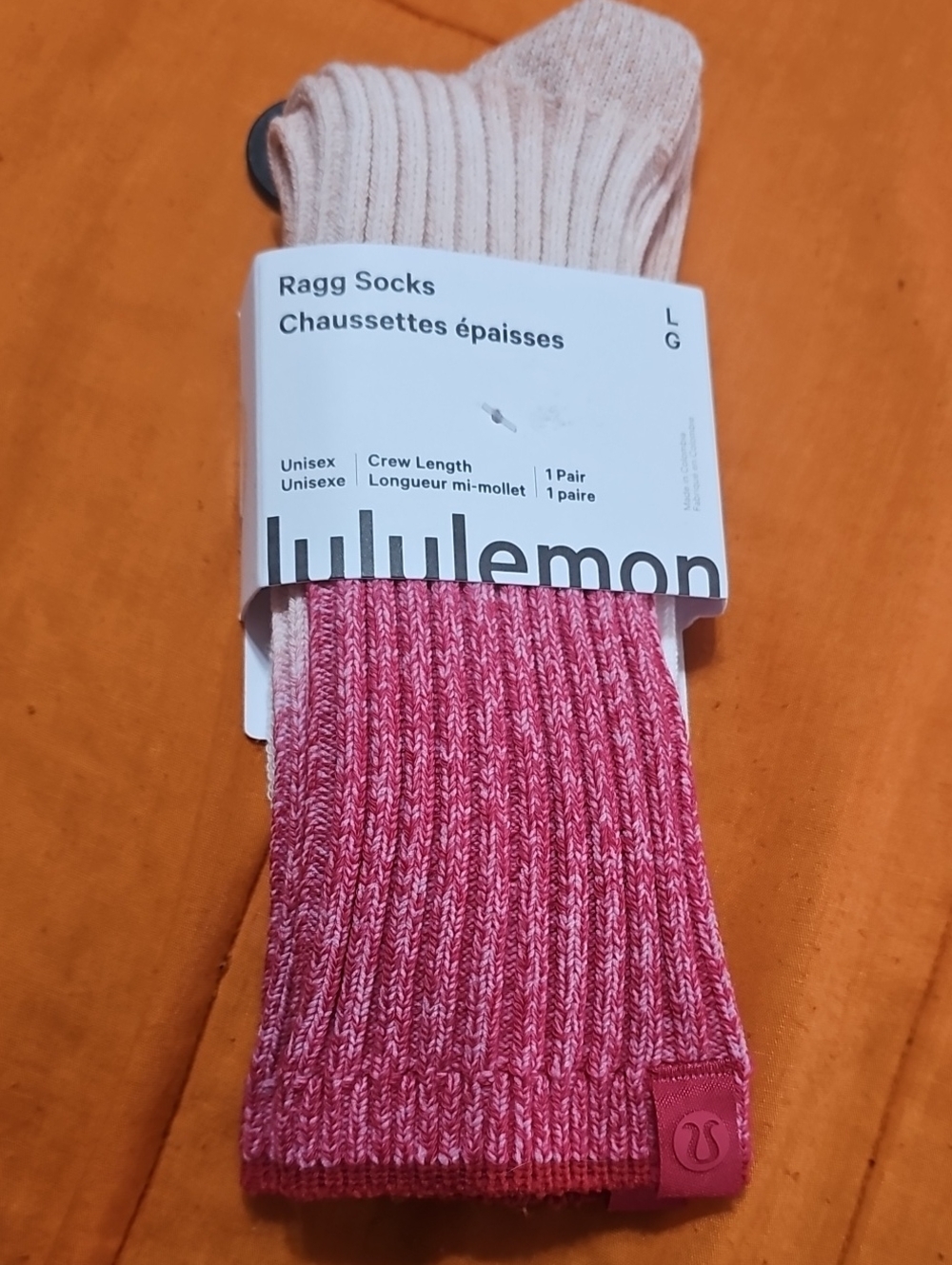 Lululemon Ragg Socks, Nwts! Womens Sz Large, Crew Length! CCLD/MSRK/PIAR
